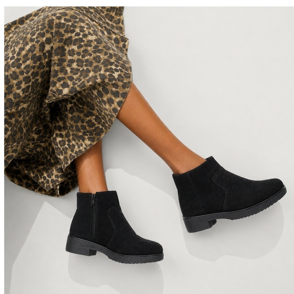 FITFLOP Suede Side Zip Ankle Boots Comfort Minimalist Black Y75-090 Sz 6